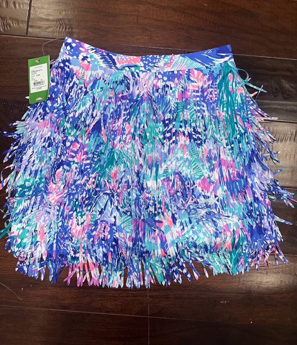 Lilly Pulitzer Kelsie Fringe Mini Skirt Women's 00 Multicolor Blue